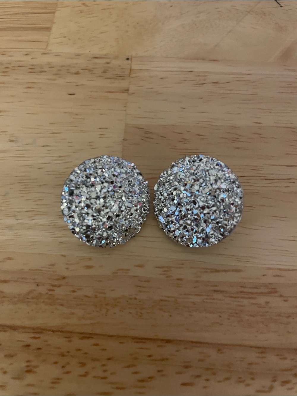 Set of 3 Sparkle Druzy Stud Earrings - Silver, Black, Brown Iridescent - Picture 2 of 5